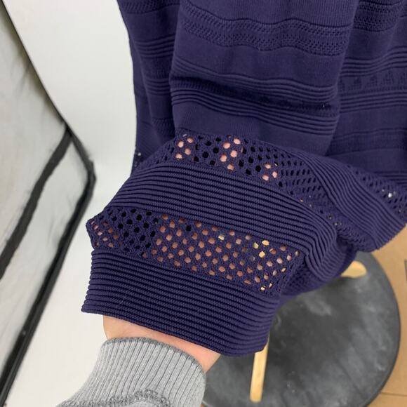 Eliza J Dress Women L Large Violet Short Sleeve Open Stitch Round Neck Midi - Picture 3 of 12